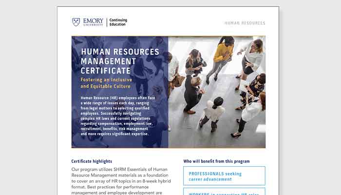 Human Resources Management Certificate one pager
