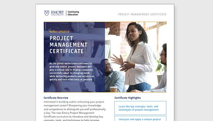 Project Management Certificate one pager