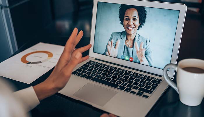 A video meeting between two team members