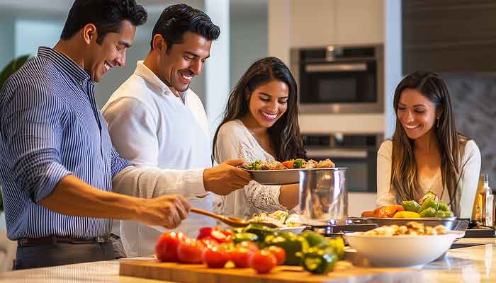 A family making a healthy dinner together